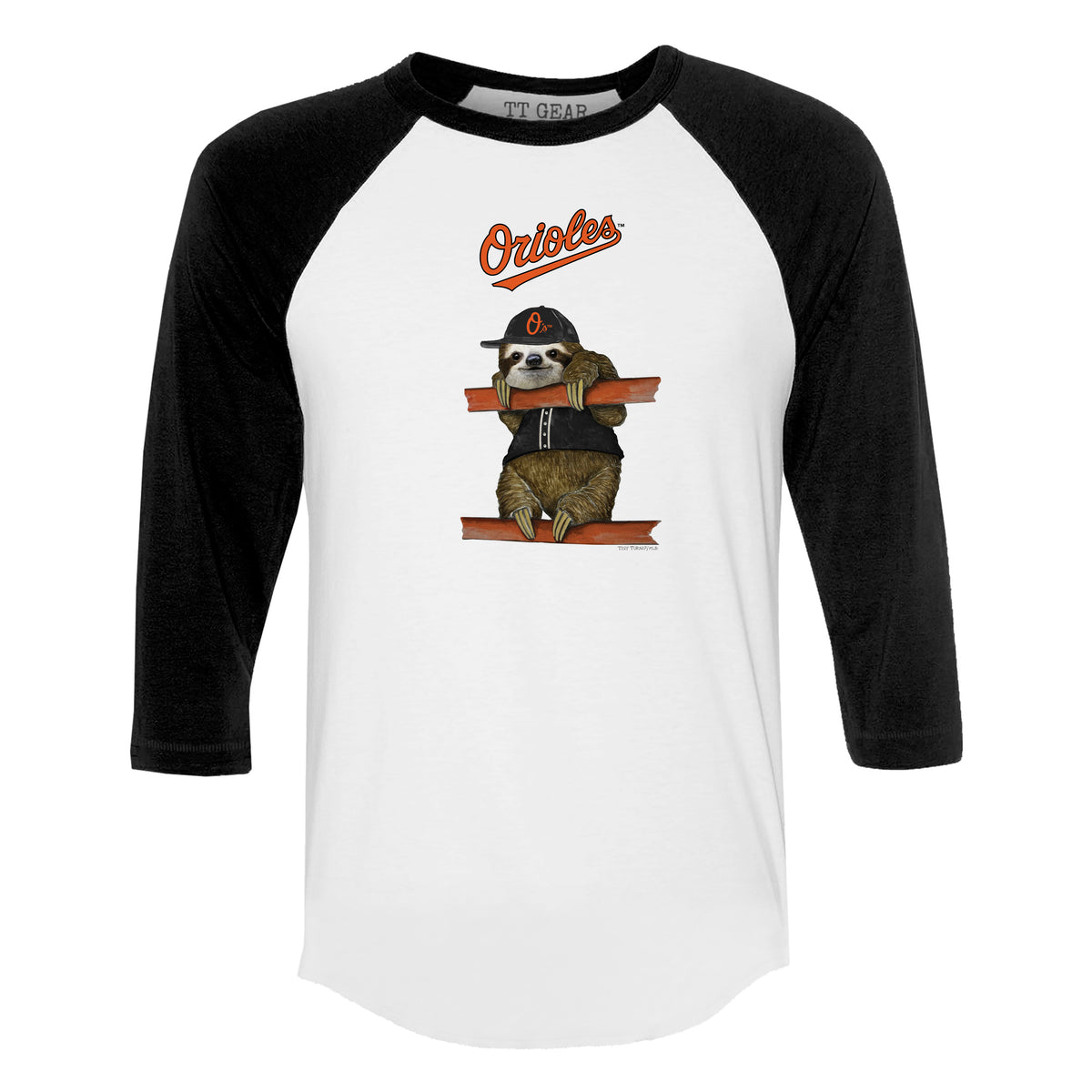 Baltimore Orioles Sloth 3/4 Black Sleeve Raglan