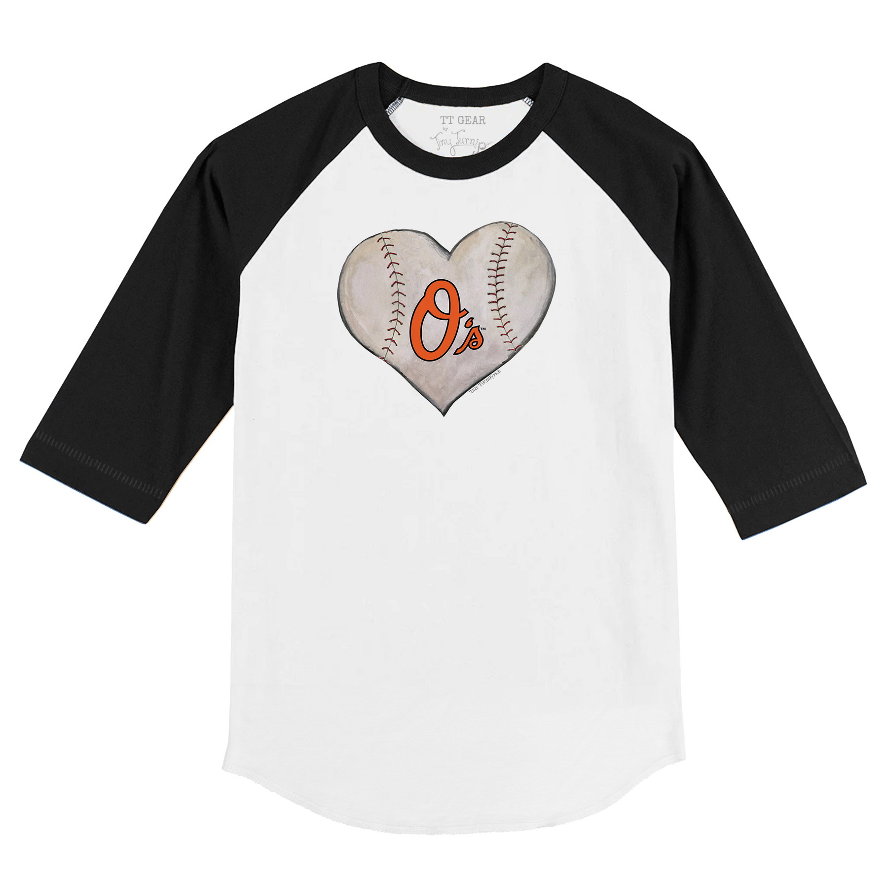 Baltimore Orioles Stitched Heart 3/4 Black Sleeve Raglan - Tiny Turnip
