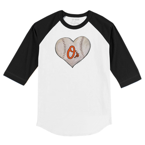 Baltimore Orioles Stitched Heart 3/4 Black Sleeve Raglan - Tiny Turnip