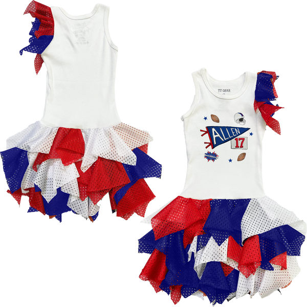VIP Football: Pennant Collage w/ Name, Number - Falling Mesh Dress - Tiny Turnip