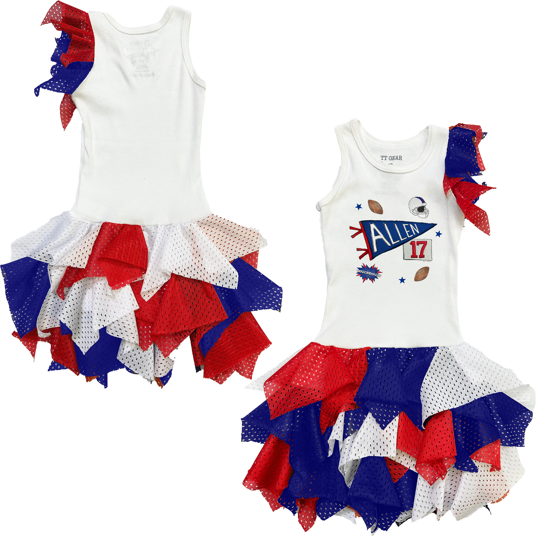 VIP Football: Pennant Collage w/ Name, Number - Falling Mesh Dress - Tiny Turnip