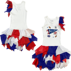 VIP Football: Pennant Collage w/ Name, Number - Falling Mesh Dress - Tiny Turnip