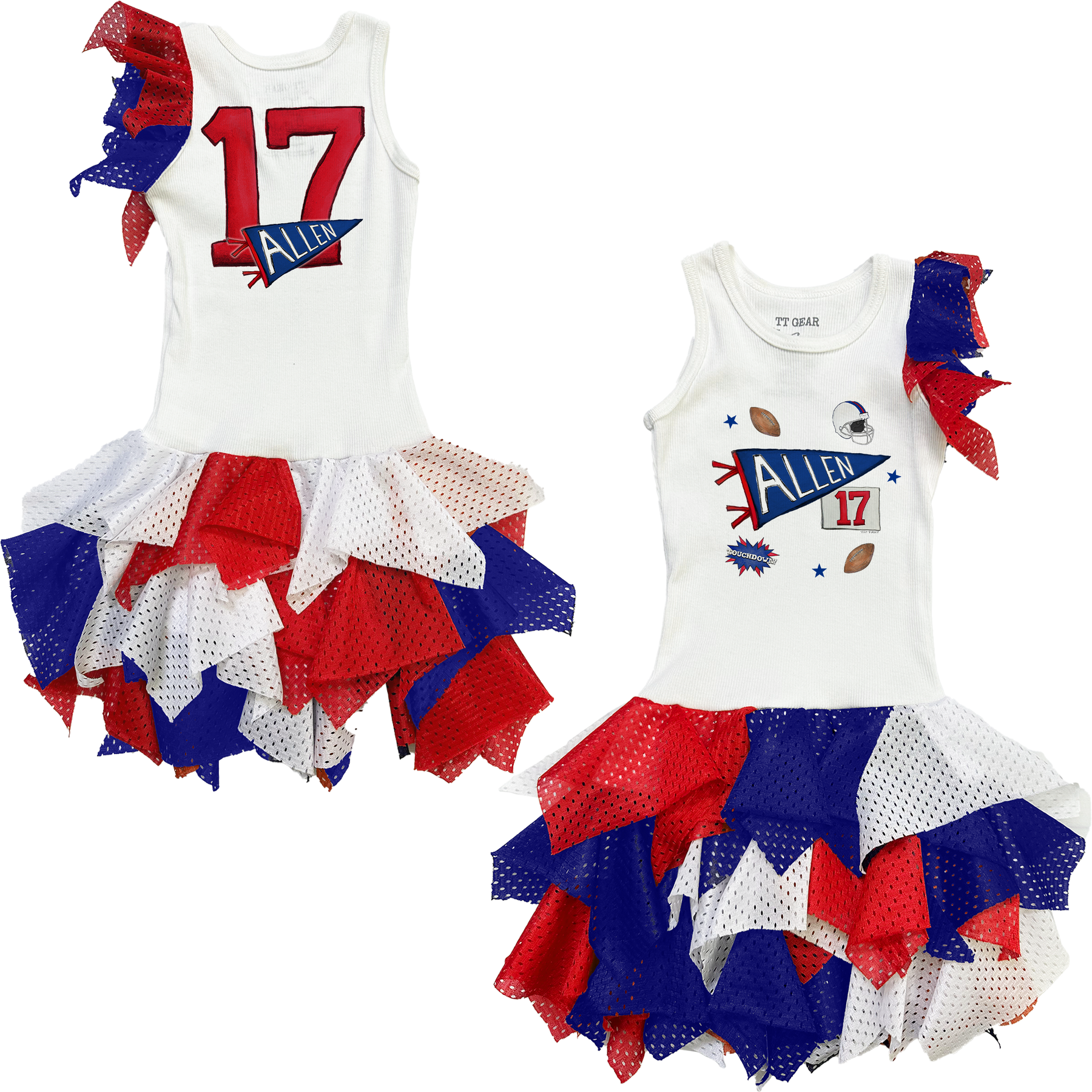 VIP Football: Pennant Collage w/ Name, Number - Falling Mesh Dress - Tiny Turnip