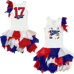 VIP Football: Pennant Collage w/ Name, Number - Falling Mesh Dress - Tiny Turnip