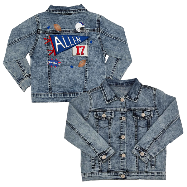 VIP Pennant Collage w/ Name, Number - Kid's Denim Jacket - Tiny Turnip