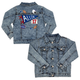 VIP Pennant Collage w/ Name, Number - Kid's Denim Jacket - Tiny Turnip