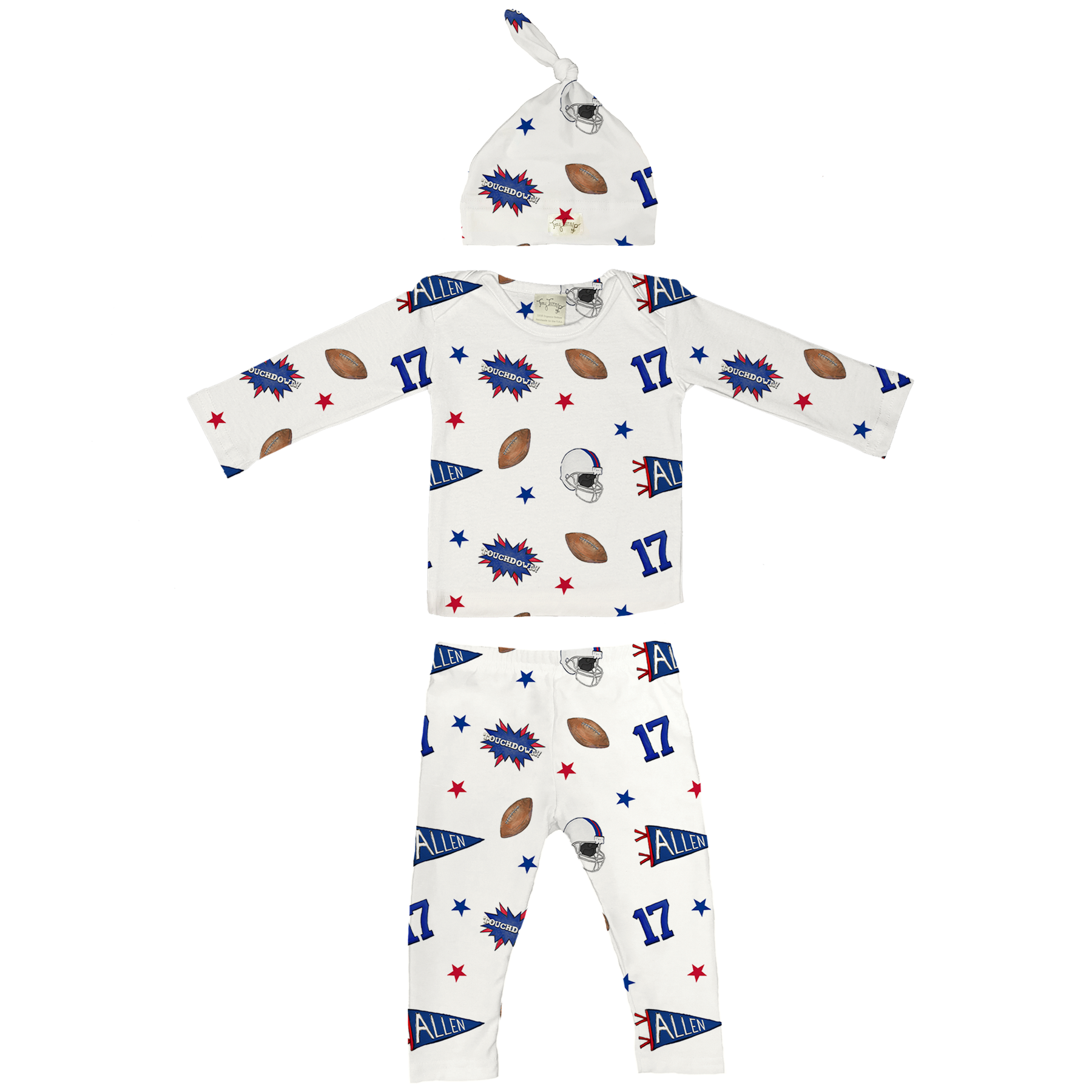 VIP Pennant Collage w/ Name, Number - Long Sleeve Layette Set - Tiny Turnip