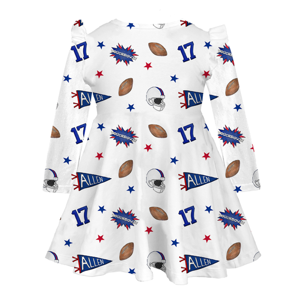 VIP Pennant Collage w/ Name, Number - Long Sleeve Molly Dress - Tiny Turnip