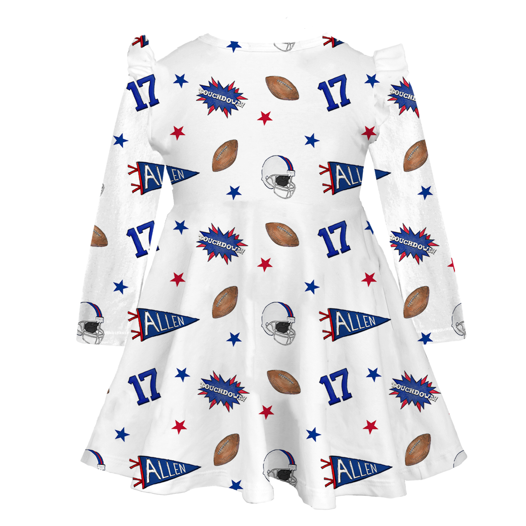 VIP Pennant Collage w/ Name, Number - Long Sleeve Molly Dress - Tiny Turnip