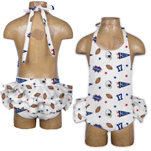 VIP Pennant Collage w/ Name, Number - Ruffle Romper - Tiny Turnip