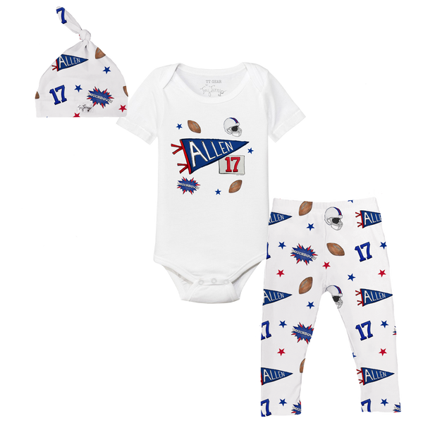 VIP Football: Pennant Collage w/ Name, Number - Short Sleeve Snapper Layette Set - Tiny Turnip