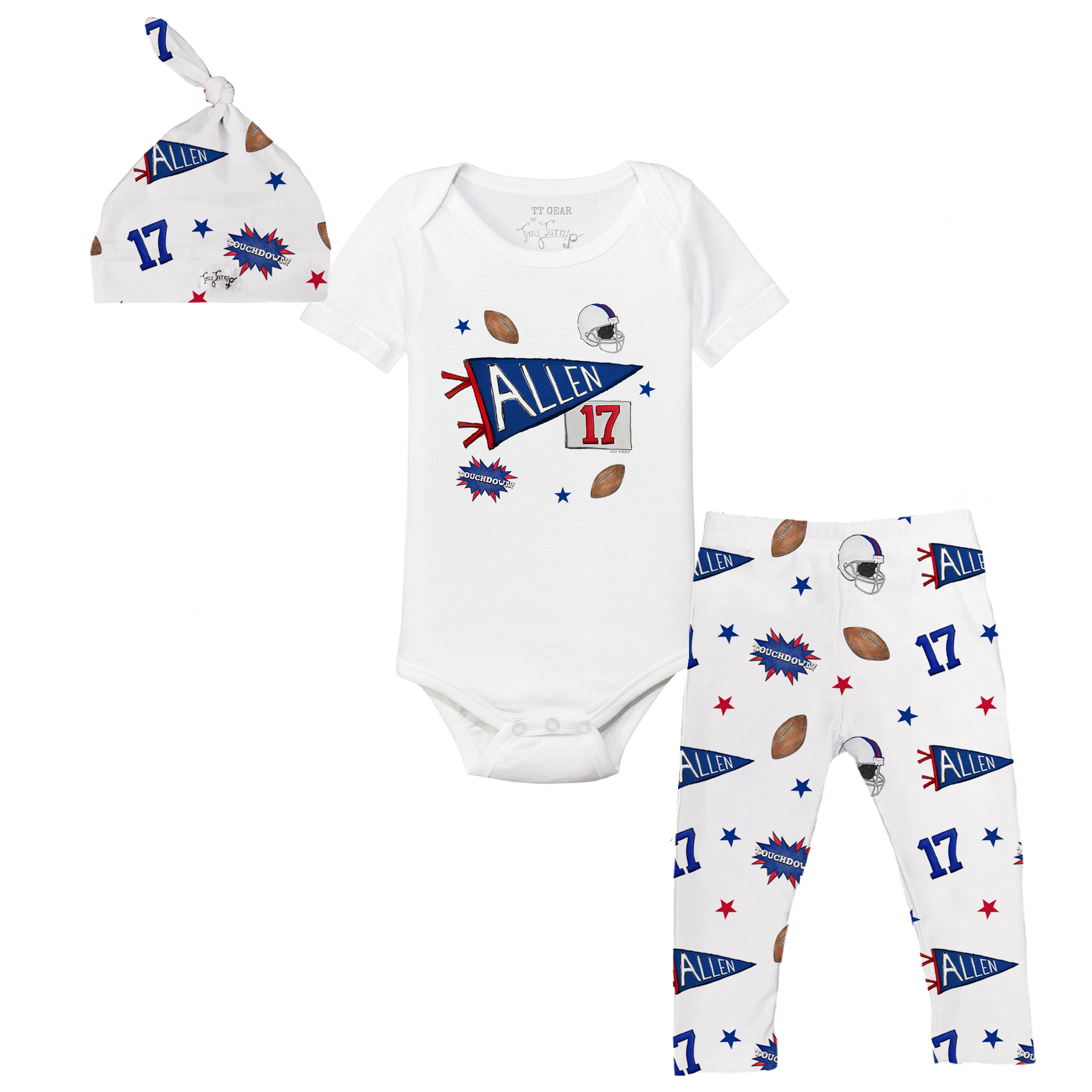 VIP Football: Pennant Collage w/ Name, Number - Short Sleeve Snapper Layette Set - Tiny Turnip