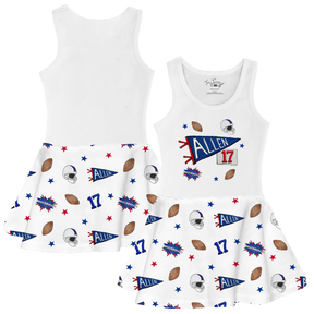 VIP Pennant Collage w/ Name, Number - Tank Swing Dress - Tiny Turnip
