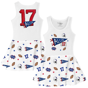 VIP Pennant Collage w/ Name, Number - Tank Swing Dress - Tiny Turnip