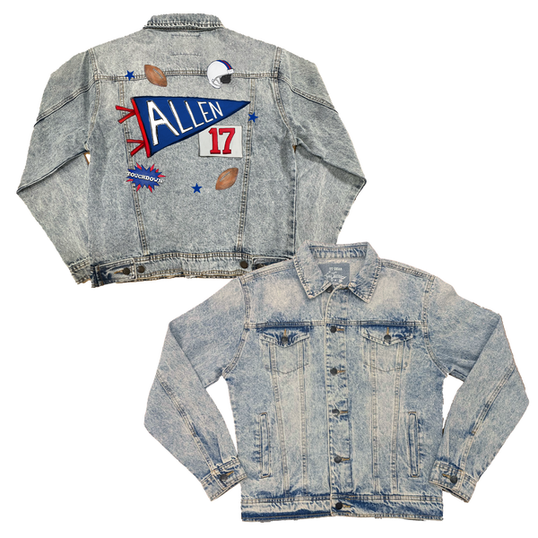 VIP Pennant Collage w/ Name, Number - Boyfriend Denim Jacket - Tiny Turnip