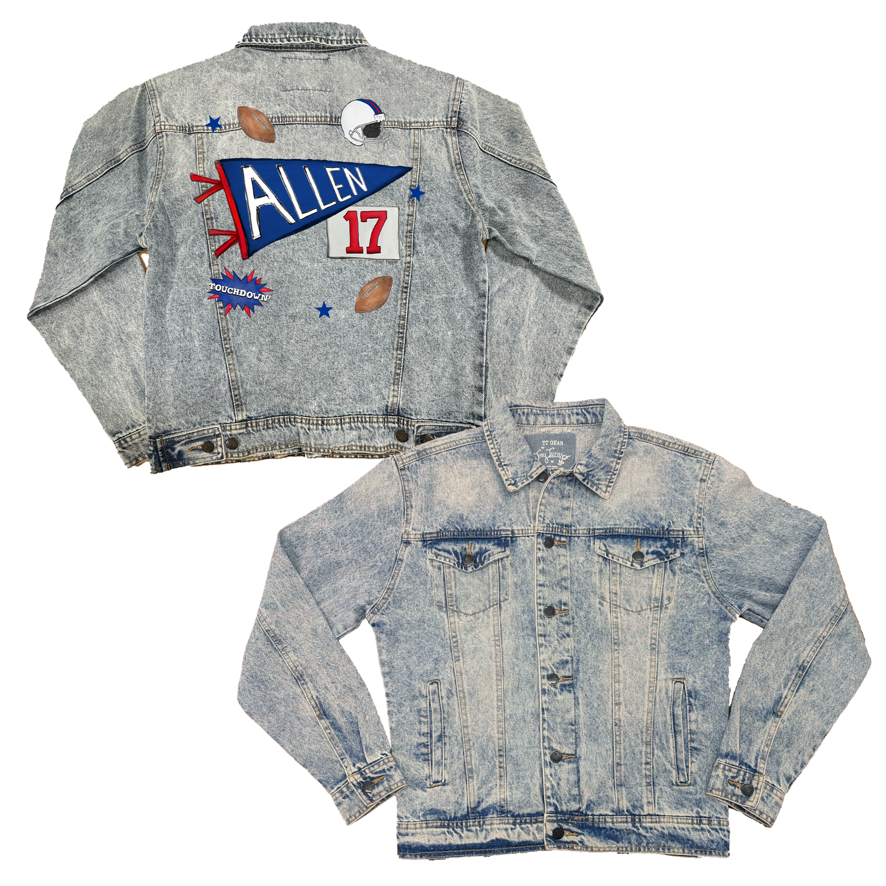 VIP Pennant Collage w/ Name, Number - Boyfriend Denim Jacket - Tiny Turnip