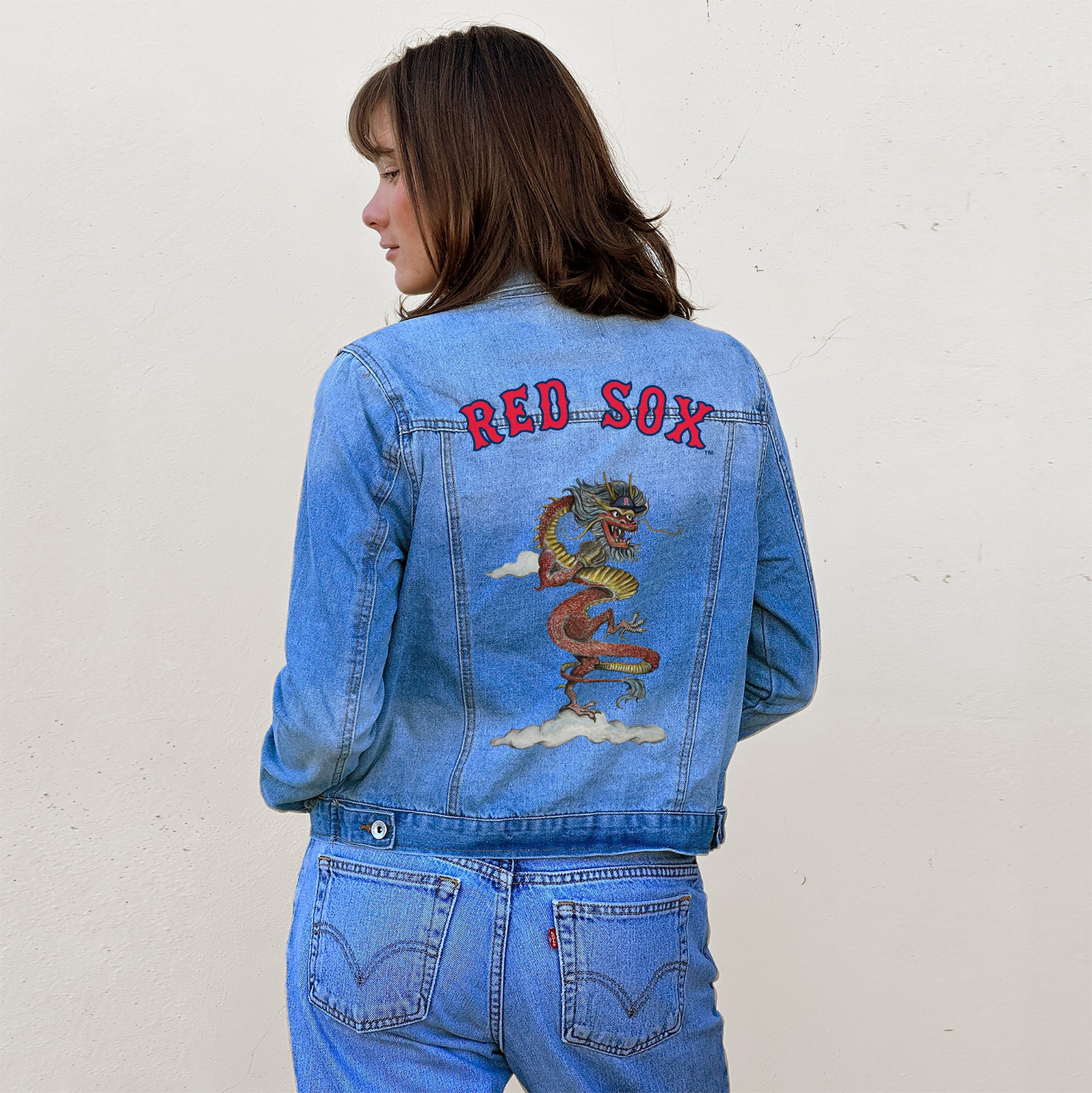 Boston Red Sox 2024 Year of the Dragon Distressed Denim Jacket