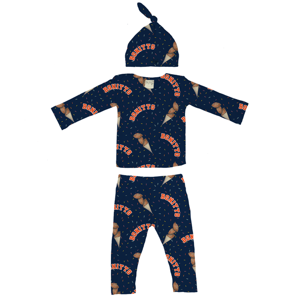 VIP Football: Triple Scoop w/ Name - Long Sleeve Layette Set - Tiny Turnip