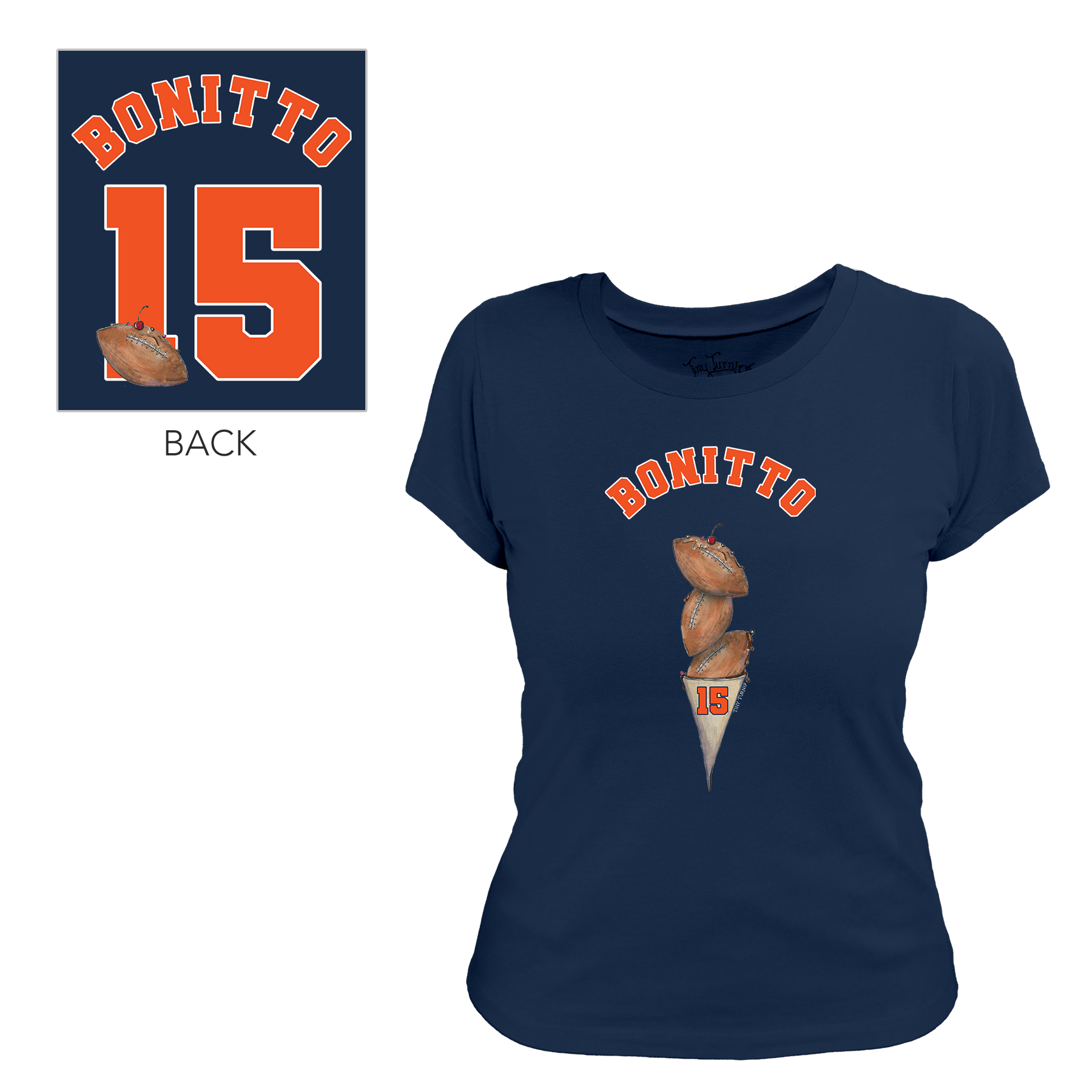 VIP Football: Triple Scoop w/ Name - Women's Tee Shirt - Tiny Turnip