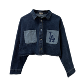 LA Dodgers Chelsea Freeman Game Day Crop Denim Shacket - Tiny Turnip