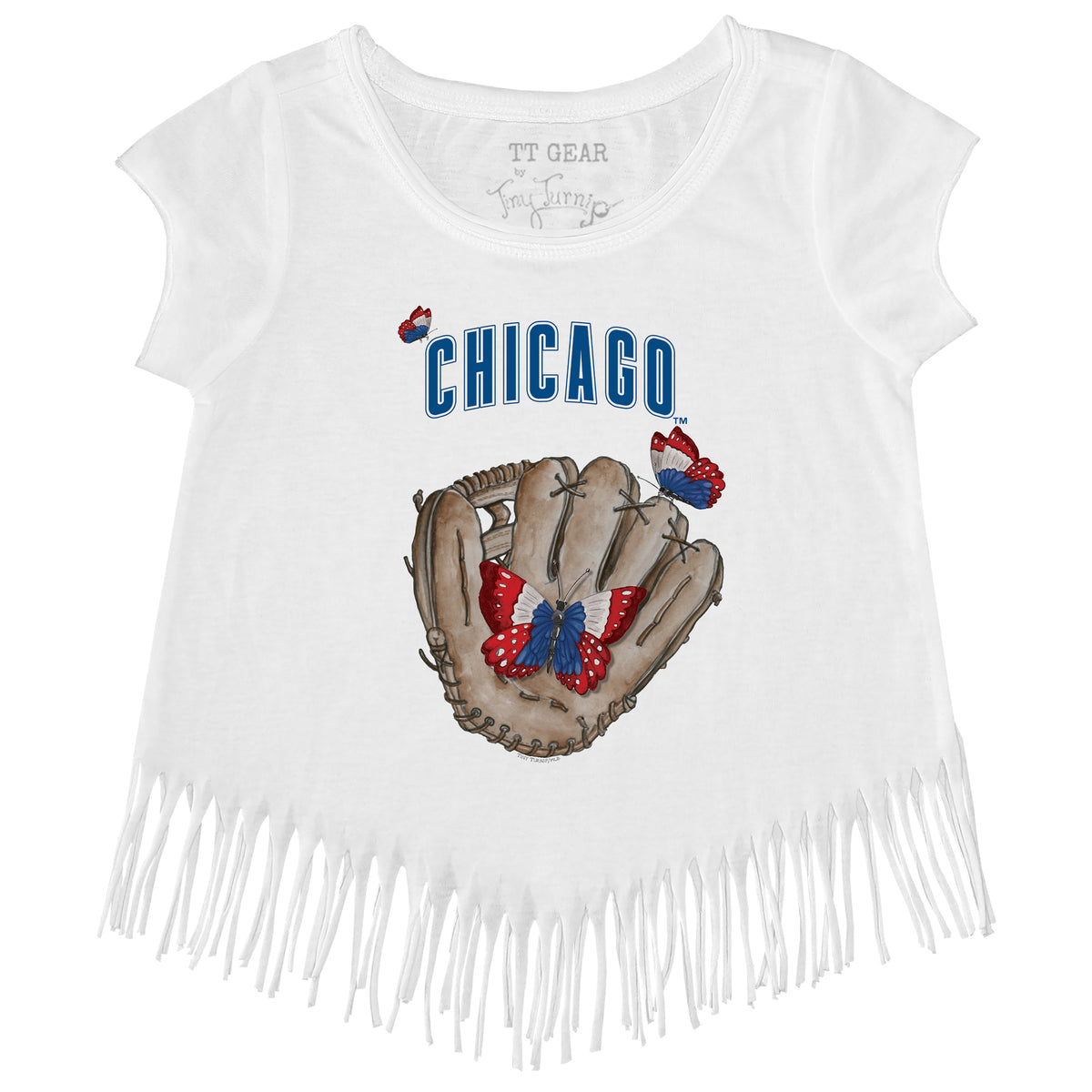 Chicago Cubs Butterfly Glove Fringe Tee