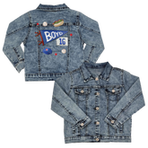 City Collage w/ Name, Number - Kid's Denim Jacket - Tiny Turnip