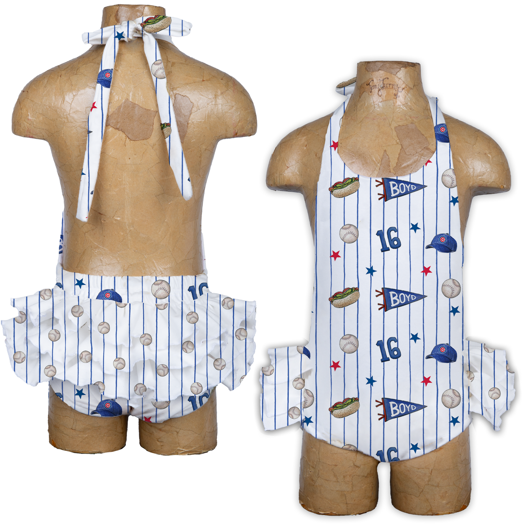 City Collage w/ Name, Number - Ruffle Romper - Tiny Turnip