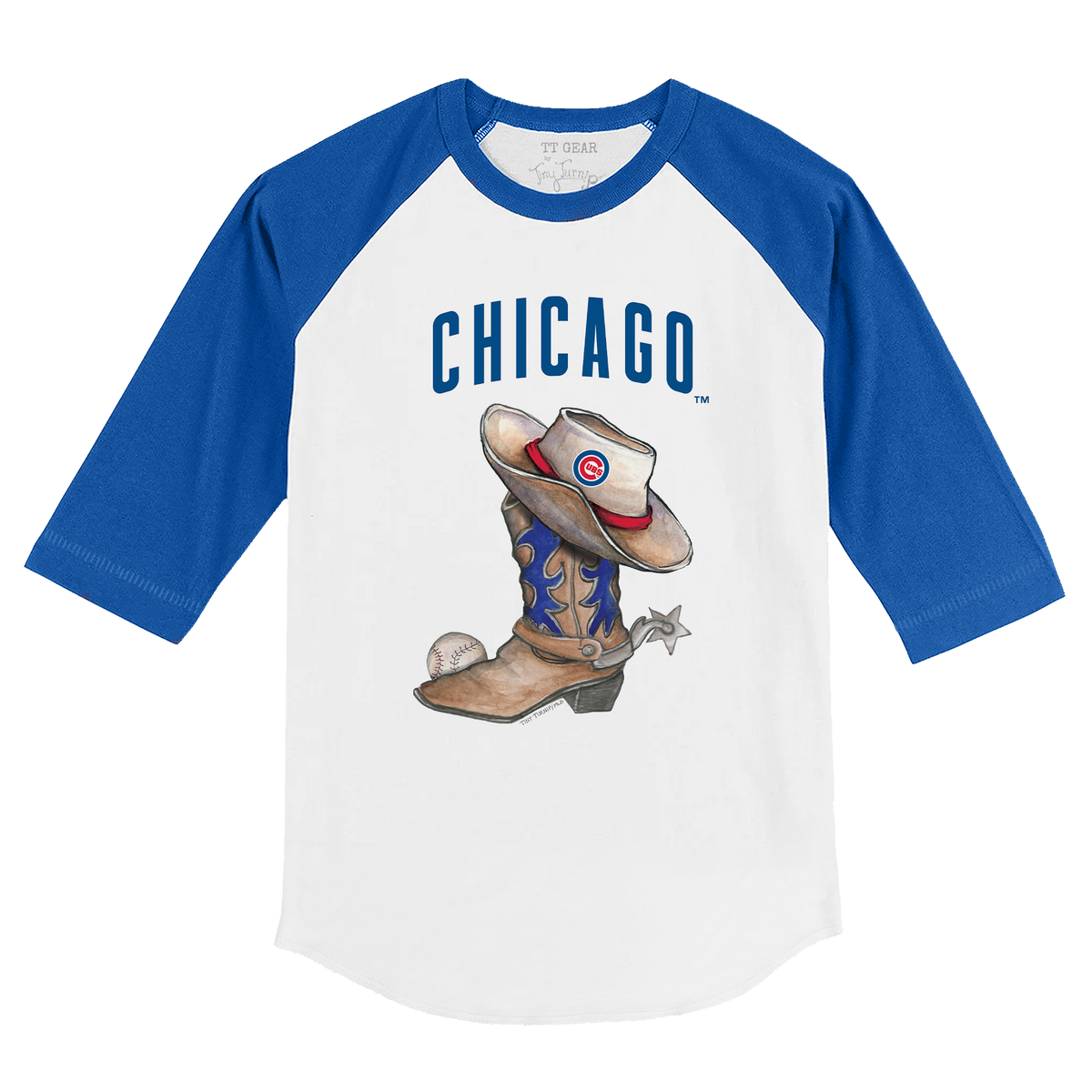 Chicago Cubs Cowboy Boot 3/4 Royal Blue Sleeve Raglan