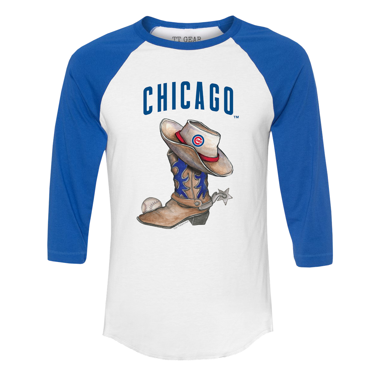 Chicago Cubs Cowboy Boot 3/4 Royal Blue Sleeve Raglan