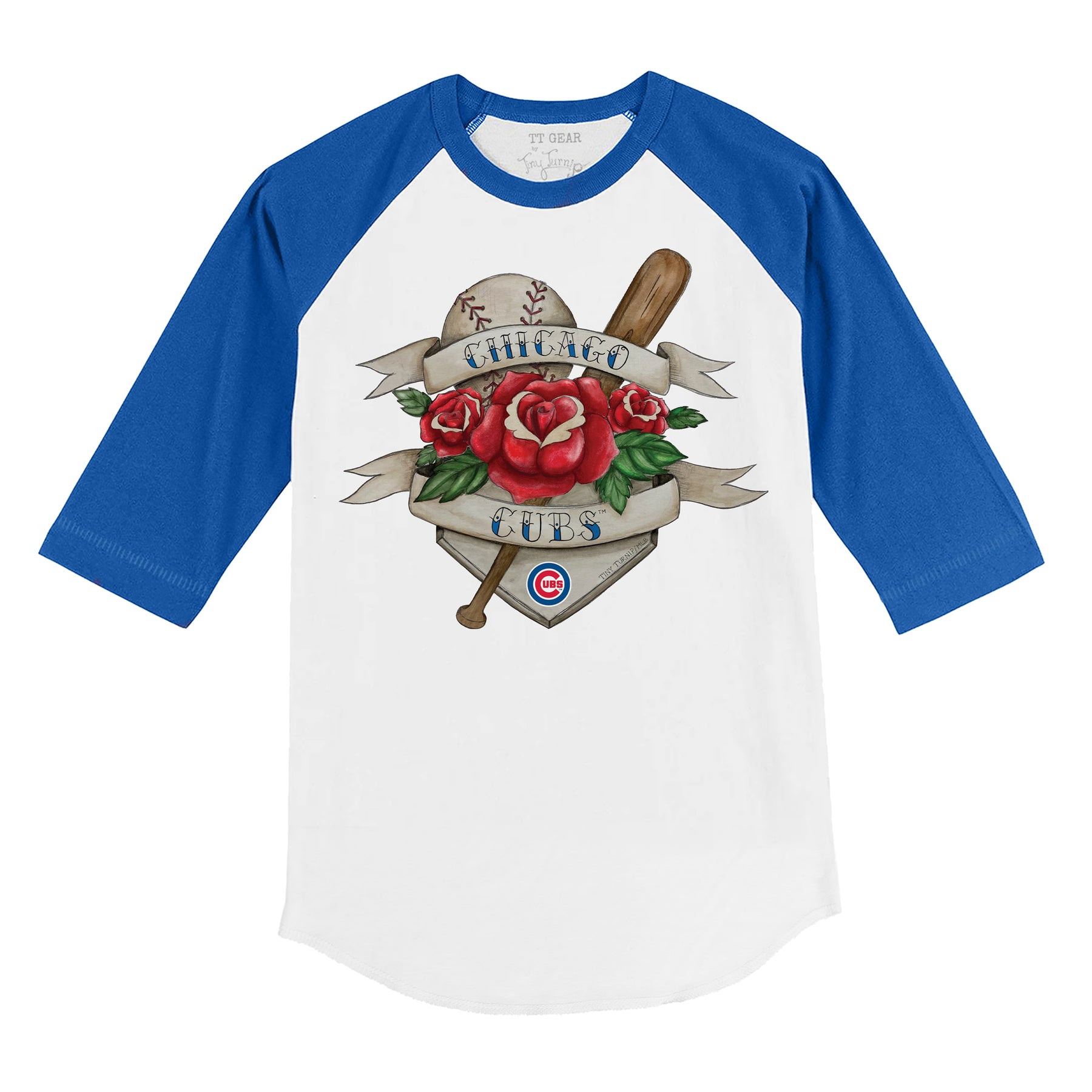 Chicago Cubs Tattoo Rose 3/4 Royal Blue Sleeve Raglan