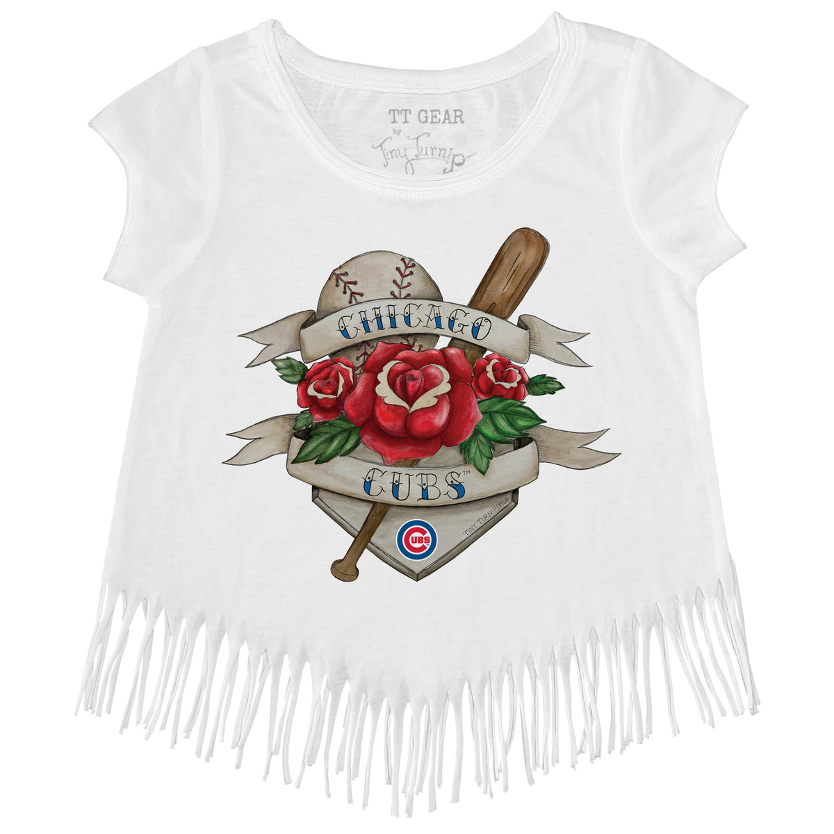 Chicago Cubs Tattoo Rose Fringe Tee