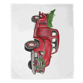 Vintage Christmas Truck Velveteen Plush Blanket