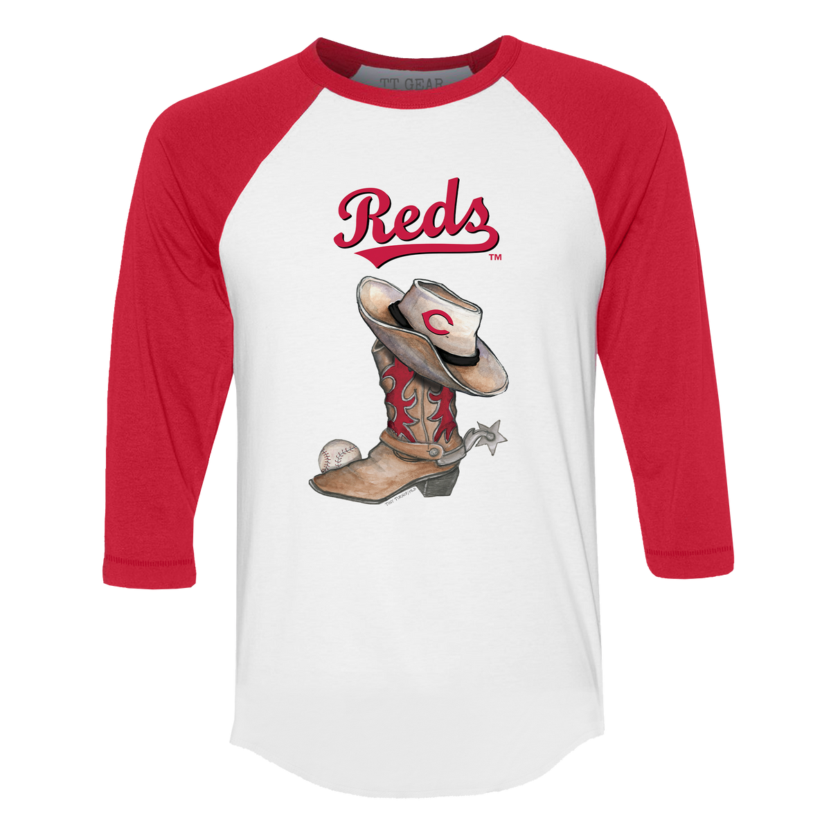 Cincinnati Reds Cowboy Boot 3/4 Red Sleeve Raglan