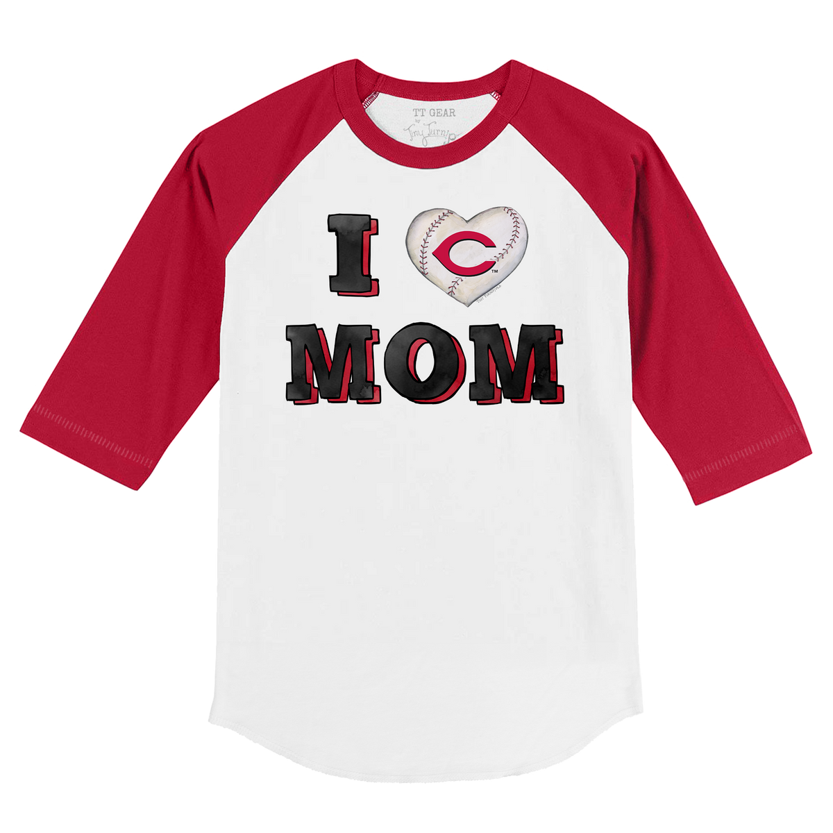 Cincinnati Reds I Love Mom 3/4 Red Sleeve Raglan
