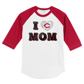 Cincinnati Reds I Love Mom 3/4 Red Sleeve Raglan