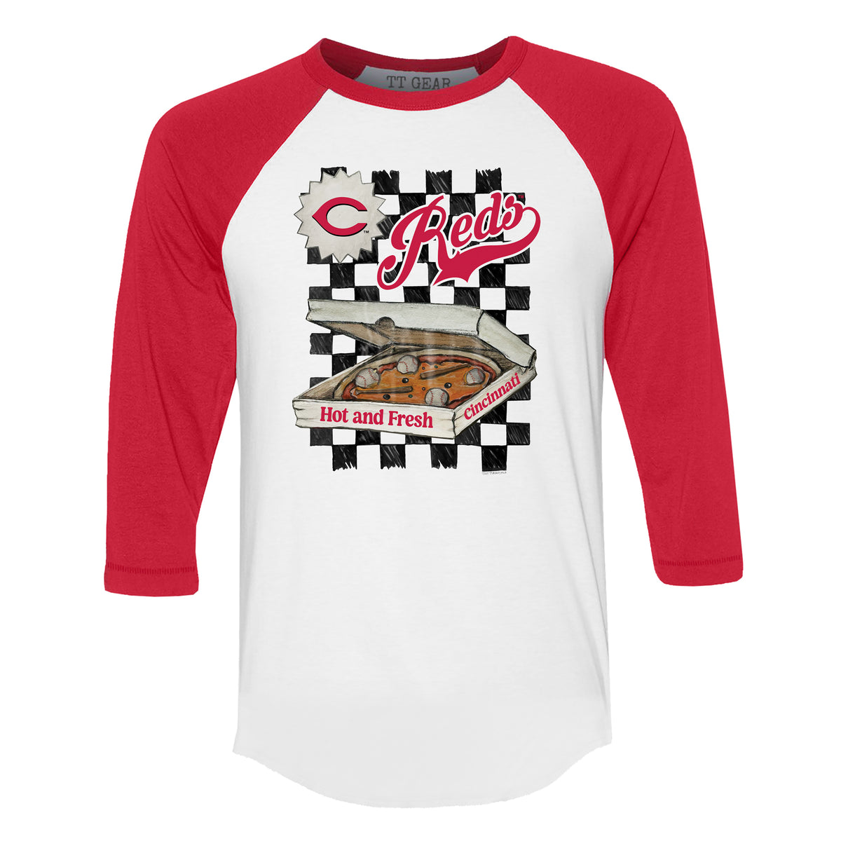 Cincinnati Reds Pizza 3/4 Red Sleeve Raglan