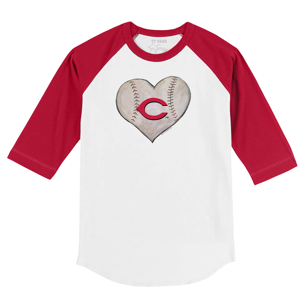 Cincinnati Reds Stitched Heart 3/4 Red Sleeve Raglan - Tiny Turnip