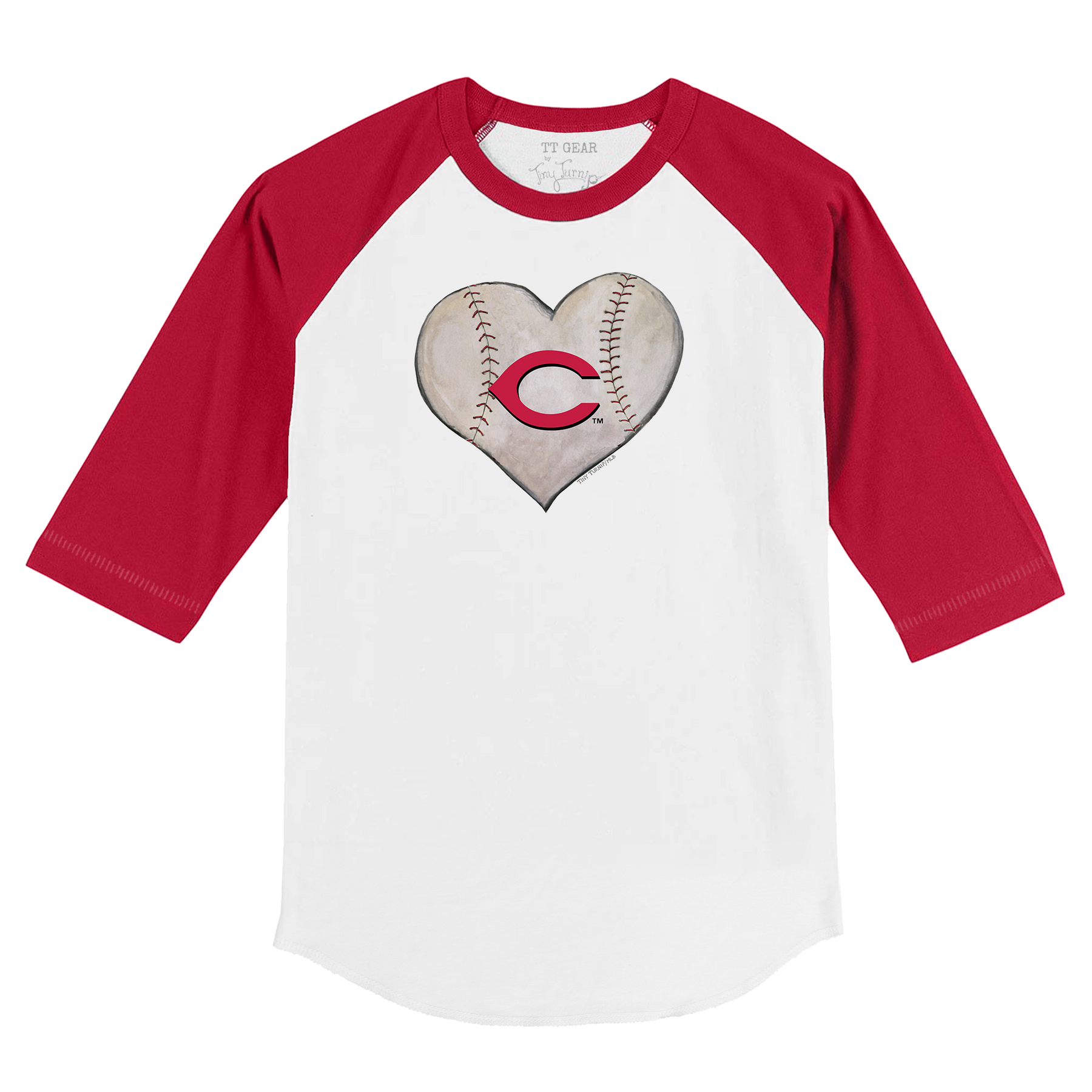 Cincinnati Reds Stitched Heart 3/4 Red Sleeve Raglan - Tiny Turnip