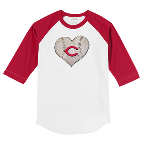 Cincinnati Reds Stitched Heart 3/4 Red Sleeve Raglan - Tiny Turnip