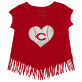 Cincinnati Reds Stitched Heart Fringe Tee - Tiny Turnip