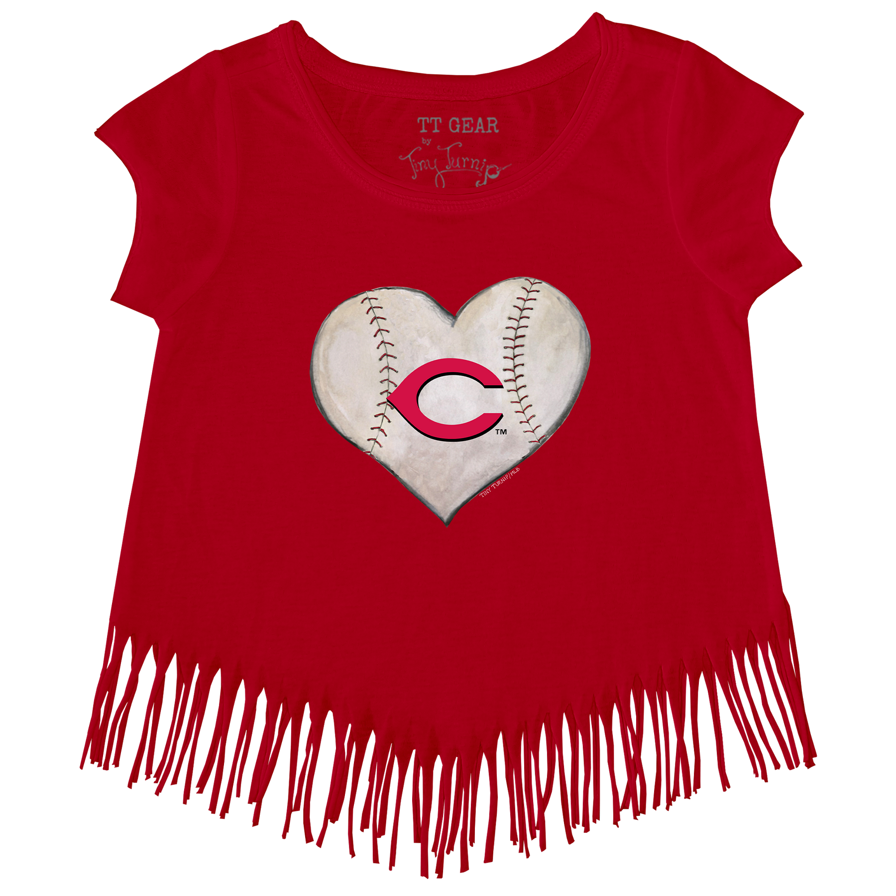 Cincinnati Reds Stitched Heart Fringe Tee - Tiny Turnip