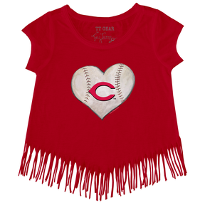 Cincinnati Reds Stitched Heart Fringe Tee - Tiny Turnip
