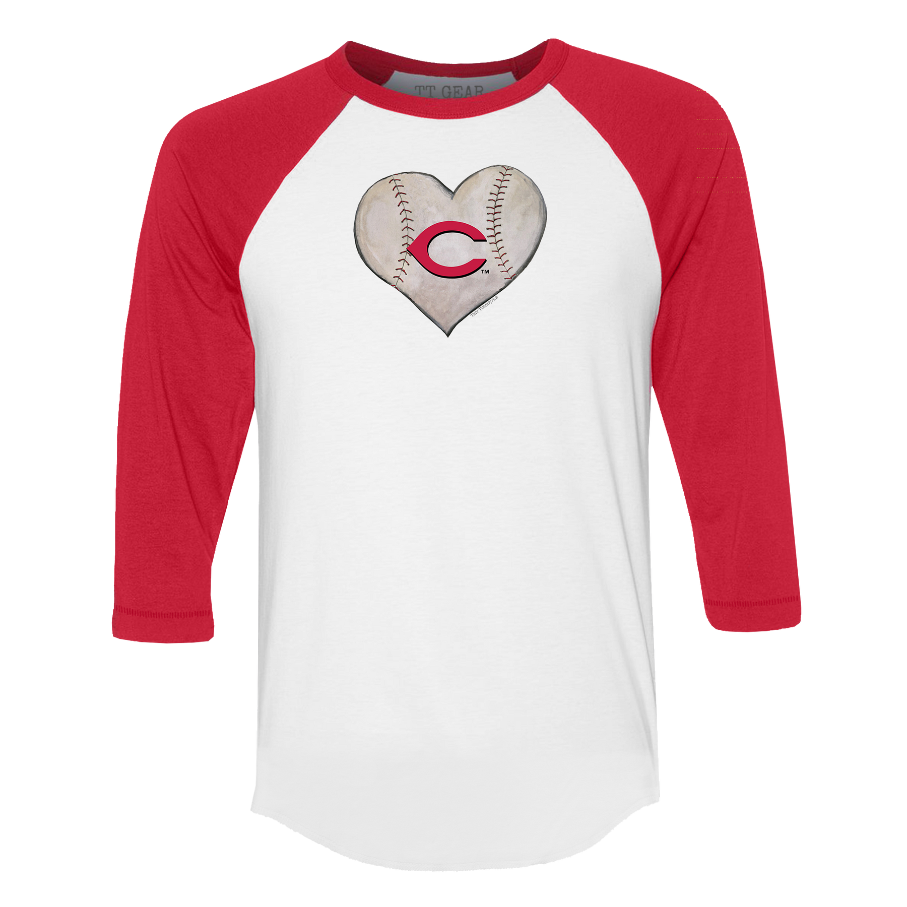 Cincinnati Reds Stitched Heart 3/4 Red Sleeve Raglan - Tiny Turnip