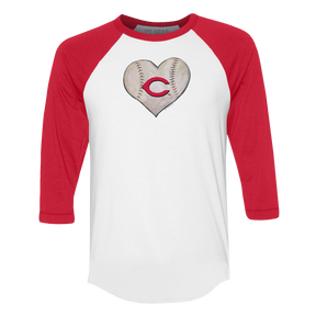 Cincinnati Reds Stitched Heart 3/4 Red Sleeve Raglan - Tiny Turnip