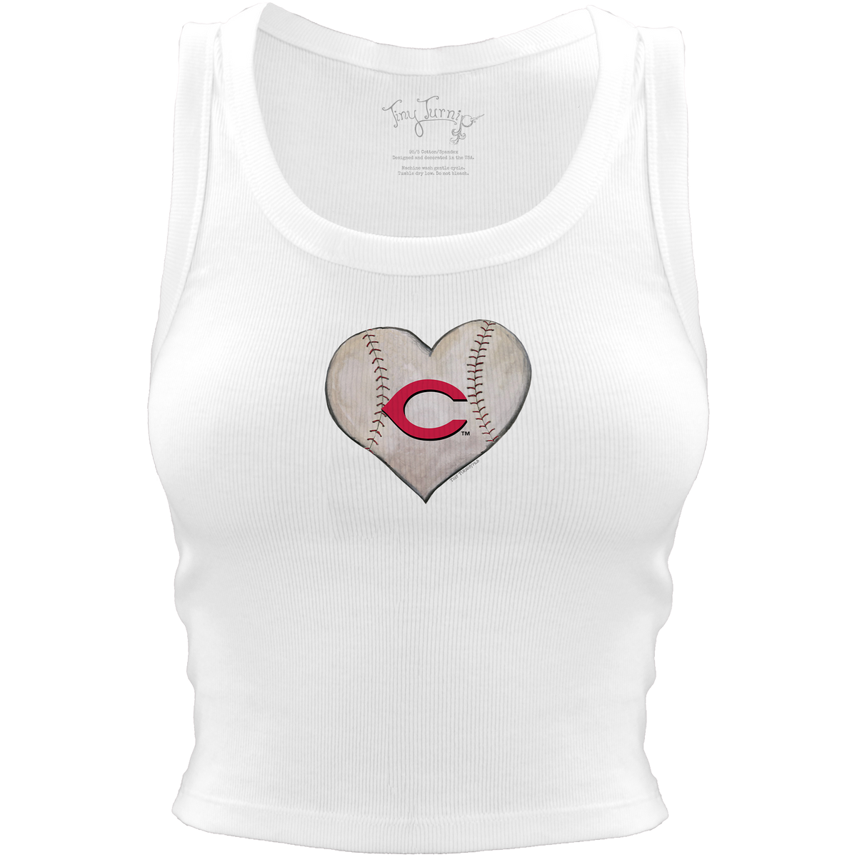 Cincinnati Reds Baseball Heart Crop Tank - Tiny Turnip
