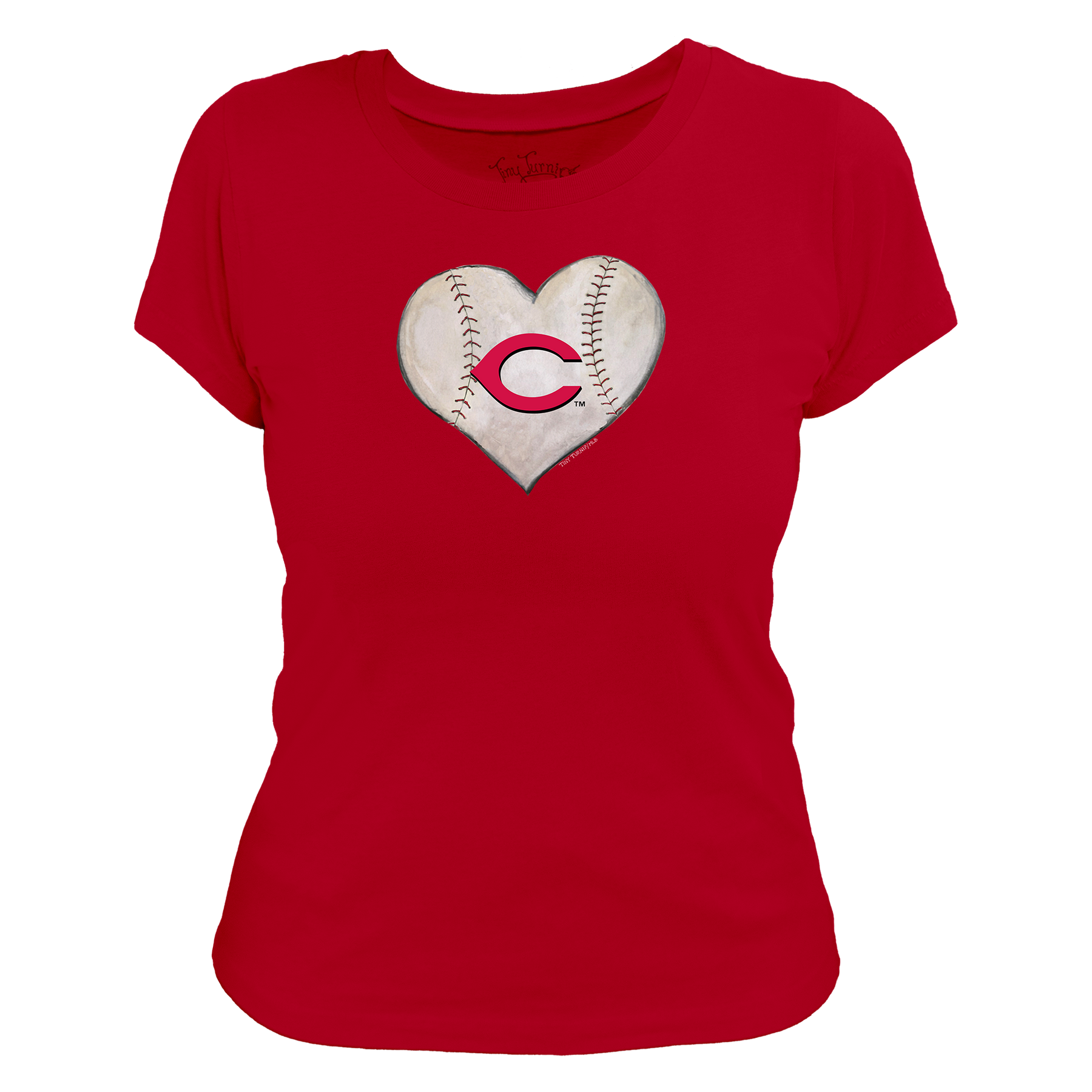 Cincinnati Reds Stitched Heart Women's Tee Shirt - Tiny Turnip