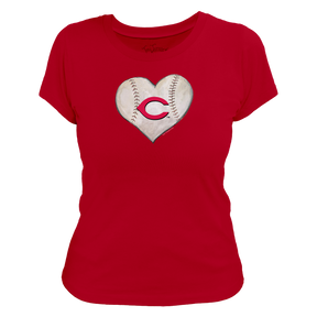 Cincinnati Reds Stitched Heart Women's Tee Shirt - Tiny Turnip