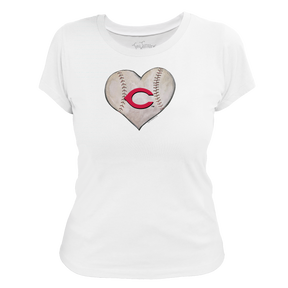 Cincinnati Reds Stitched Heart Women's Tee Shirt - Tiny Turnip