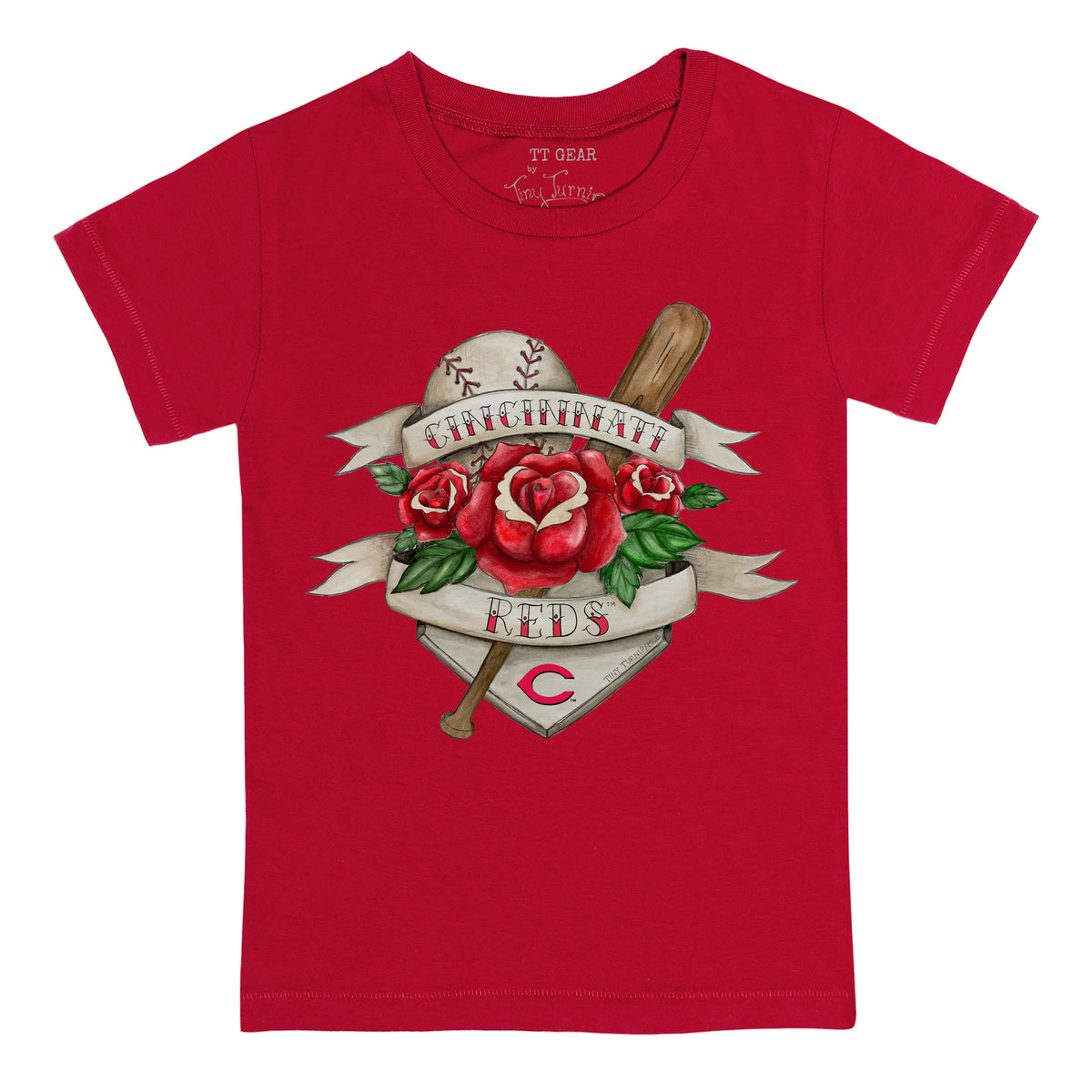 Cincinnati Reds Tattoo Rose Tee Shirt