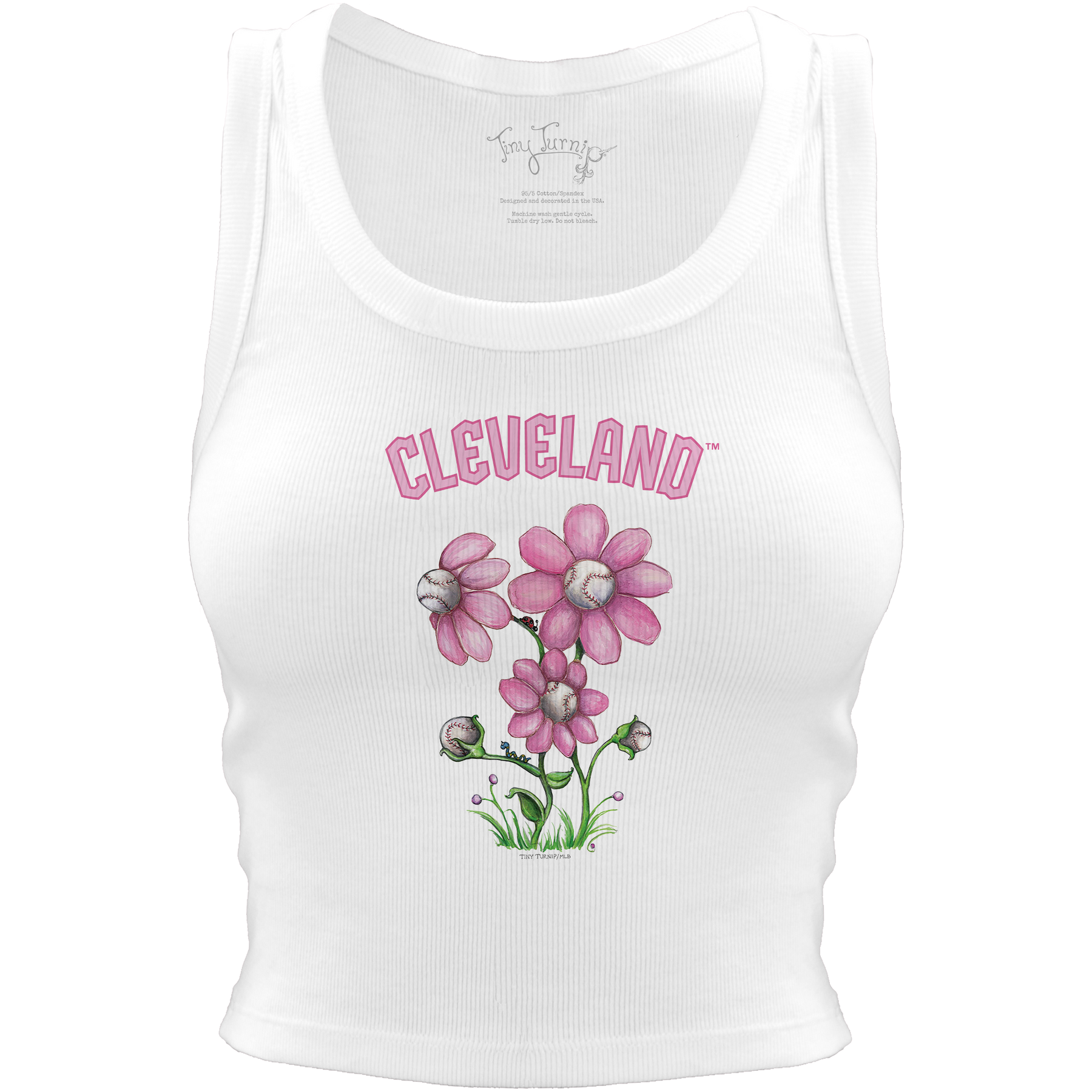 Cleveland Guardians Blooming Baseballs Crop Tank - Tiny Turnip